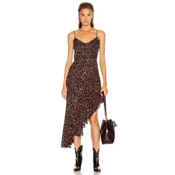 NWT Nicholas Silk Asymmetrical Black Floral Slip Midi Dress $695 - Picture 1 of 15